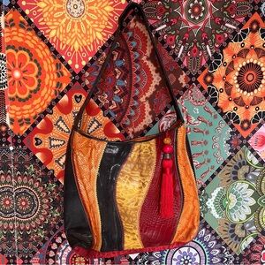 Sharif Leather Bohemian Leather Snakeskin Patchwork Reptile Handbag Multicolor